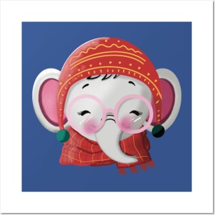 Cute Scarved Baby Elephant Posters and Art
